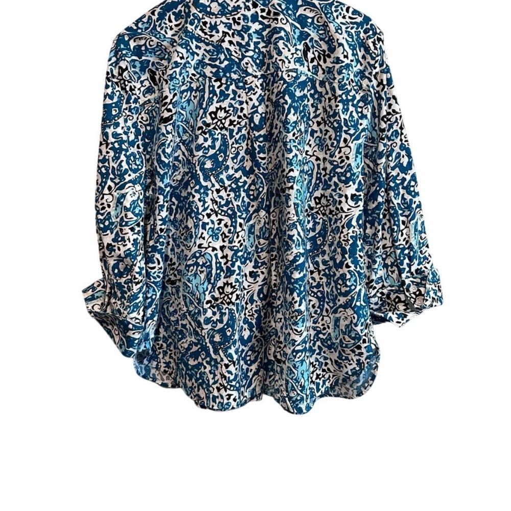 Crisp Cotton Chicos Shirt in Turquoise, Teal, Cobalt & White  3.5 ( 2X) - Picture 4 of 8